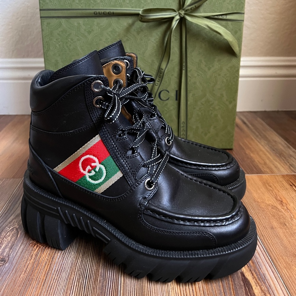 Gucci Interlocking G Lace Up Ankle Boot